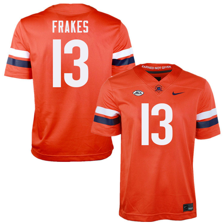 Virginia Cavaliers #13 Gavin Frakes College Football Jerseys Stitched-Orange